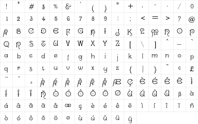 Darling Regular  glyph index