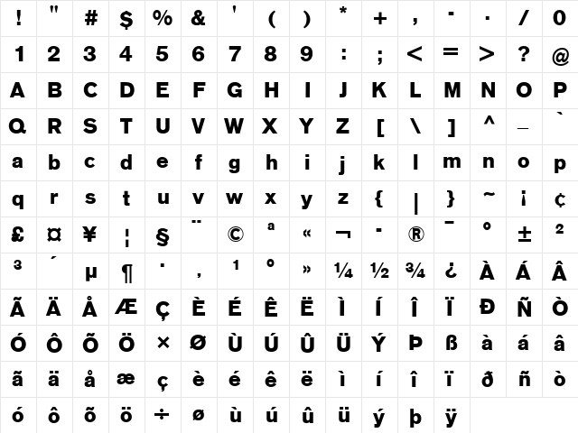 AG Old Face Bold  glyph index