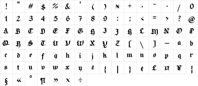 Candlebright Regular  glyph index