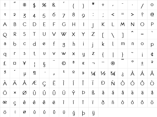 eurofurence classic regular  glyph index