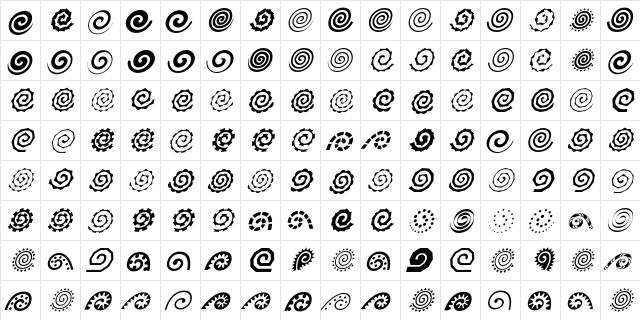 Altemus SpiralsItalic  glyph index