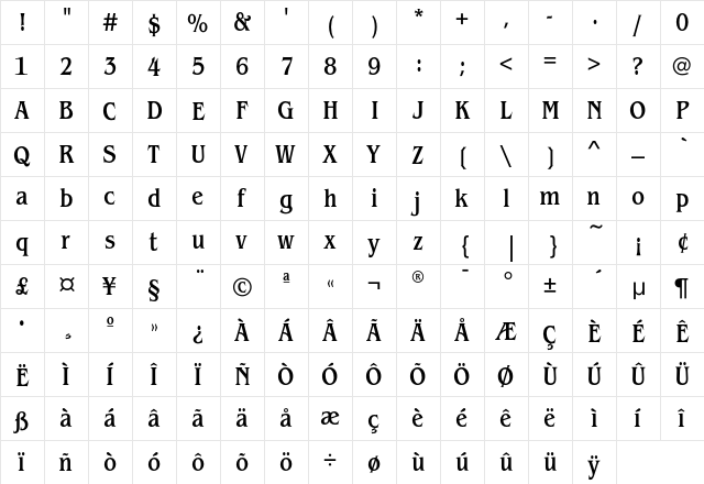 BenguiatEF-MediumCondensed Regular  glyph index