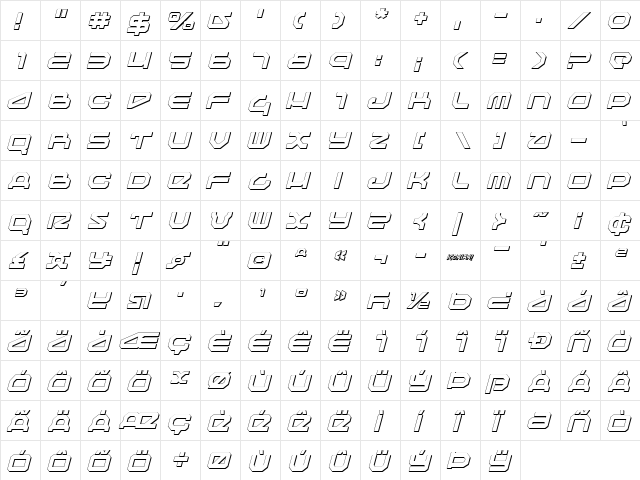 Traveler Shadow Italic Italic  glyph index