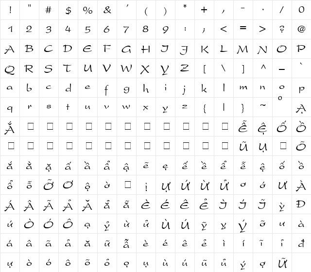 HoangYen 1.1 Regular  glyph index