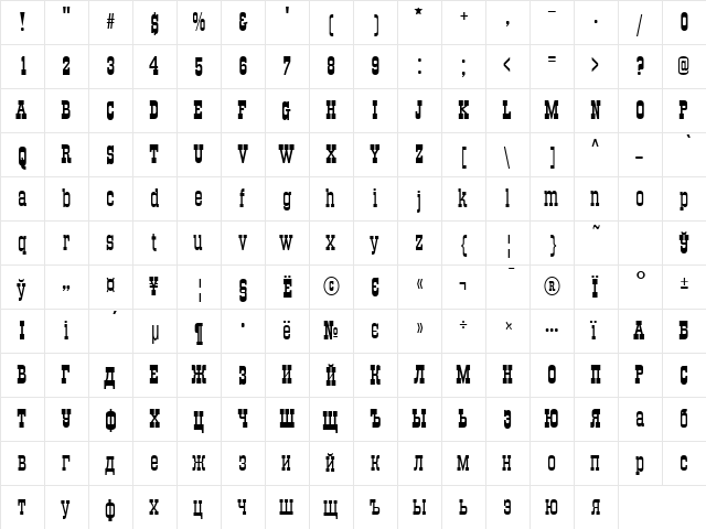 Traktir Normal  glyph index