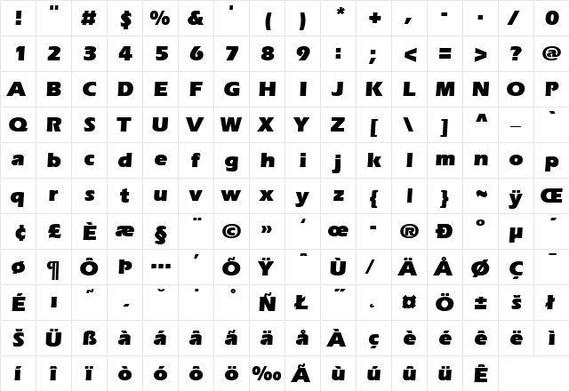ItcEras-Ultra Regular  glyph index