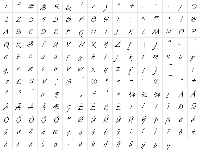 DTCVanDijkM26 Regular  glyph index