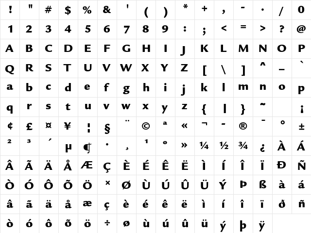 Legacy Sans ITC Std Ultra  glyph index