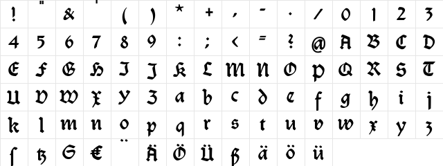 Burte-Fraktur Regular  glyph index