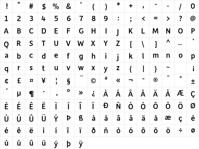 Depot Medium  glyph index