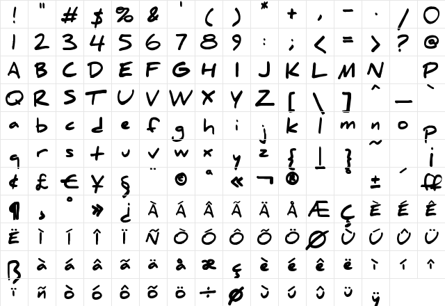 Daniel Black Regular  glyph index