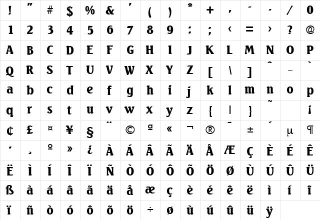 Seagull-Serial-Black Regular  glyph index