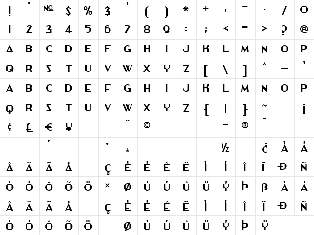 Automatic Regular  glyph index