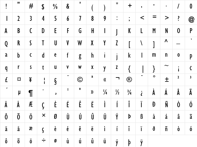 Gill Sans Condensed  glyph index