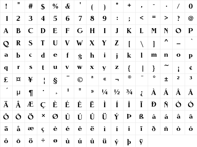 NevadaEF DemiBold  glyph index