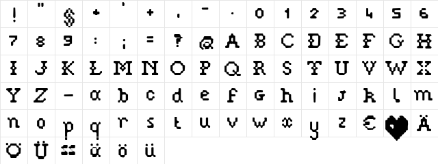 Pixelstitch Regular  glyph index