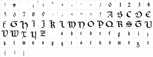 Kastiel Regular  glyph index