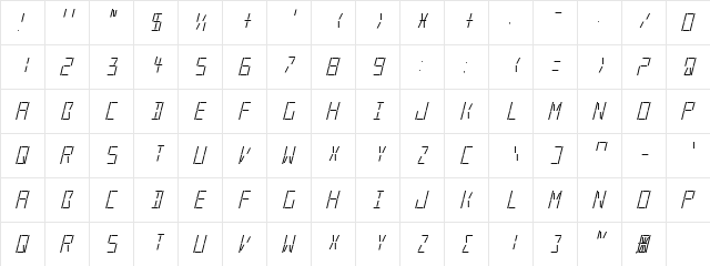 New Regular  glyph index