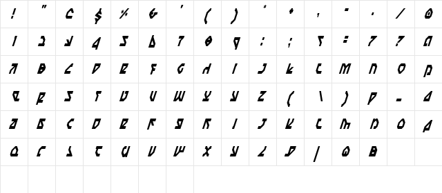 Nostromo Condensed Italic Condensed Italic  glyph index