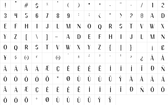 Marchellia Regular  glyph index