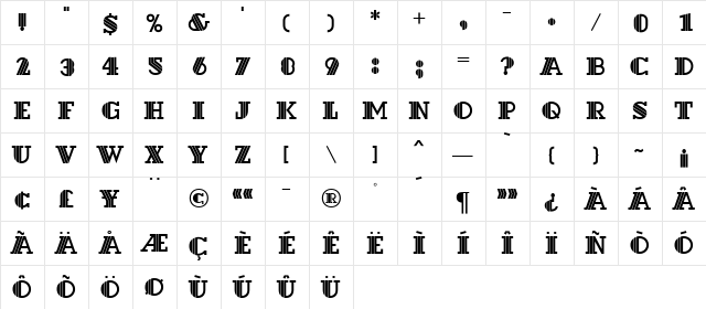 Hotel MN Regular  glyph index