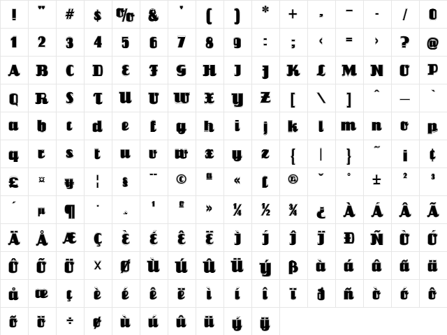Louisianne Contour Regular  glyph index