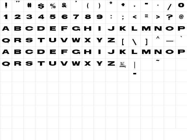 TS Block Bold  glyph index