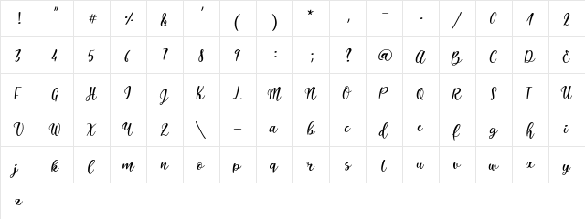 Italian Breakfast Regular  glyph index