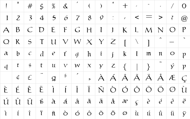 Marylebone DB Regular  glyph index