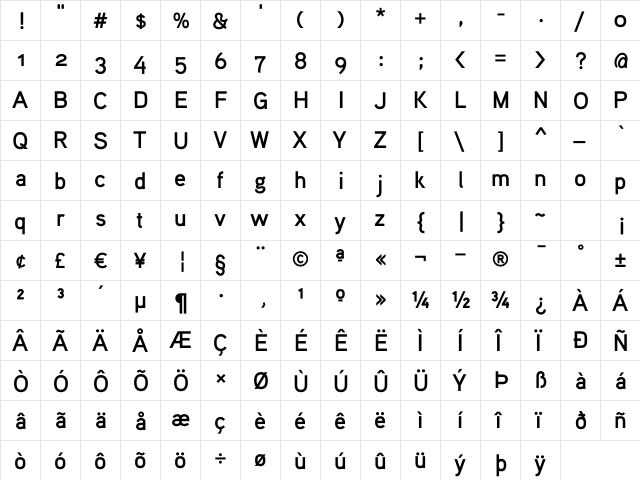 Aaux ProBold OSF Regular  glyph index