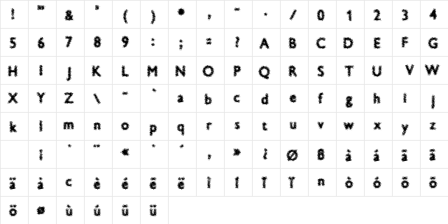 Blue Expeditt Extended  glyph index