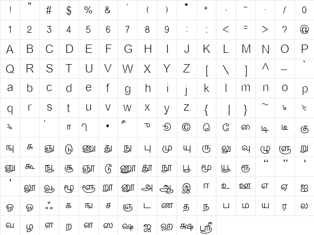 TABLKamban Normal  glyph index