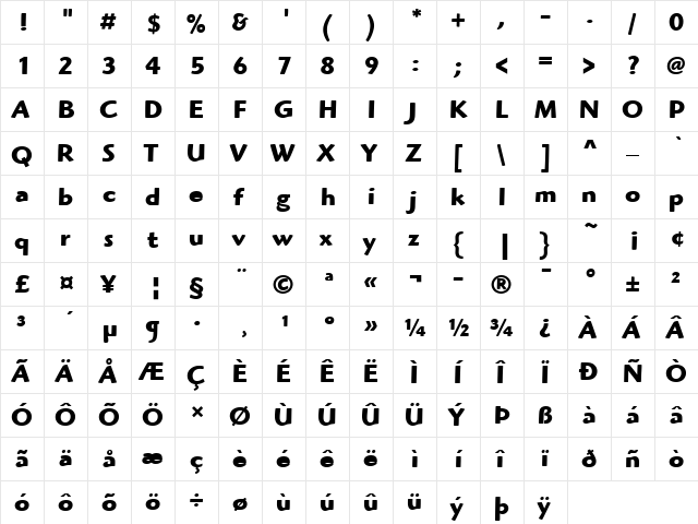 ITCHighlander LT Book Bold  glyph index