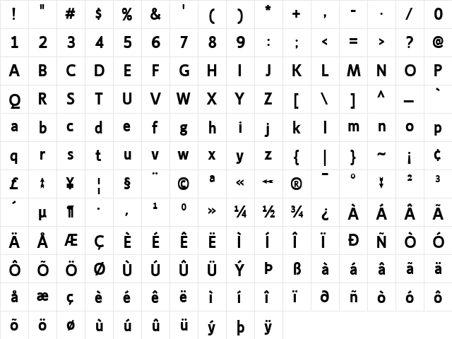 Ligurino Bold  glyph index