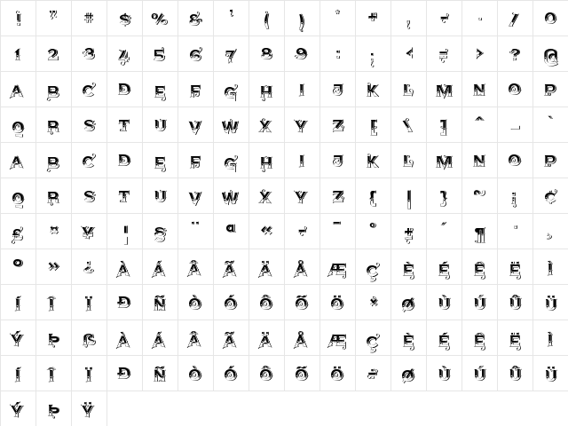 AgreloyS1 Medium  glyph index