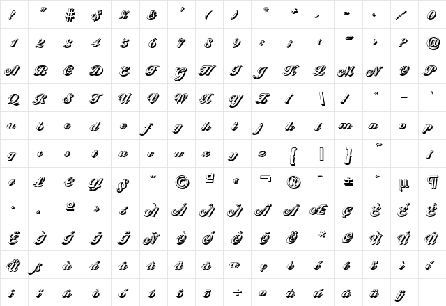 BallantinesShadow-Black Regular  glyph index