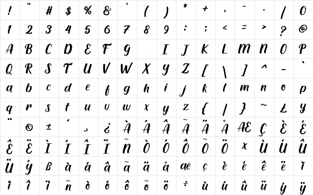 Cream Peach Regular  glyph index