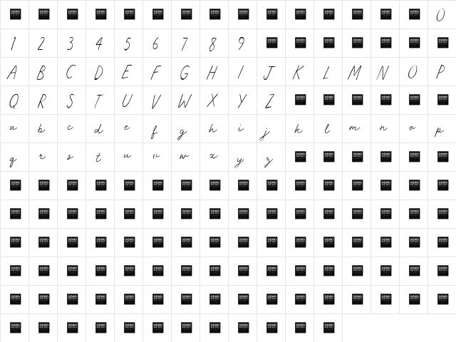 Master Works - Demo Regular  glyph index