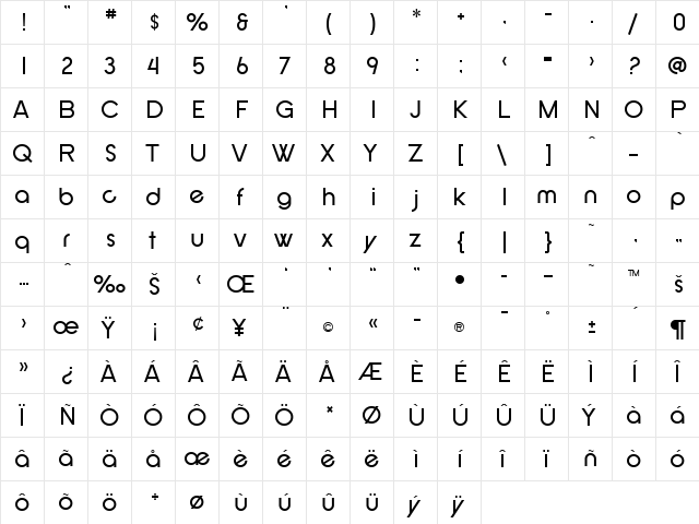 SF New Republic Regular  glyph index