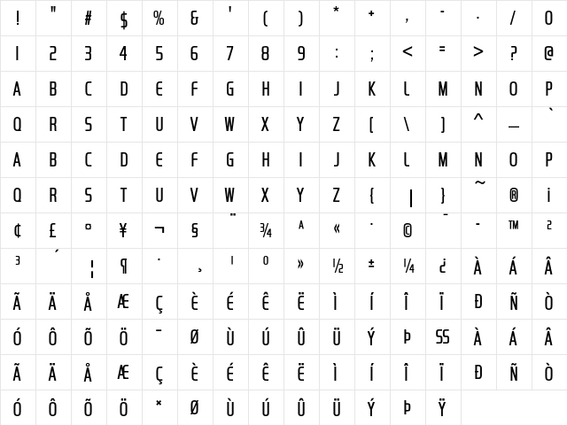 Handel Gothic Compress D Light  glyph index