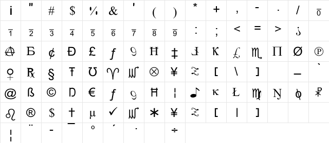 X-Cryption Regular  glyph index