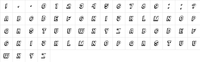 Casino 3D Italic  glyph index