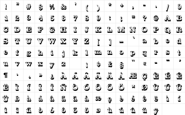ClarendonTBolSh1 Regular  glyph index