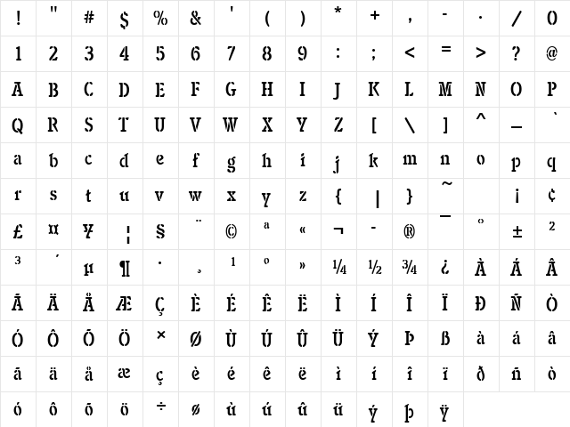 Italia Becker Stencil Med Cond Regular  glyph index