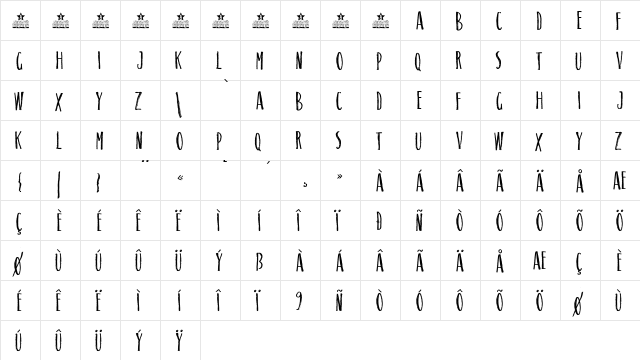 SUNRISE PERSONAL USE Regular  glyph index