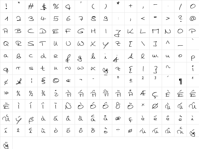 HW Hilly DB Normal  glyph index