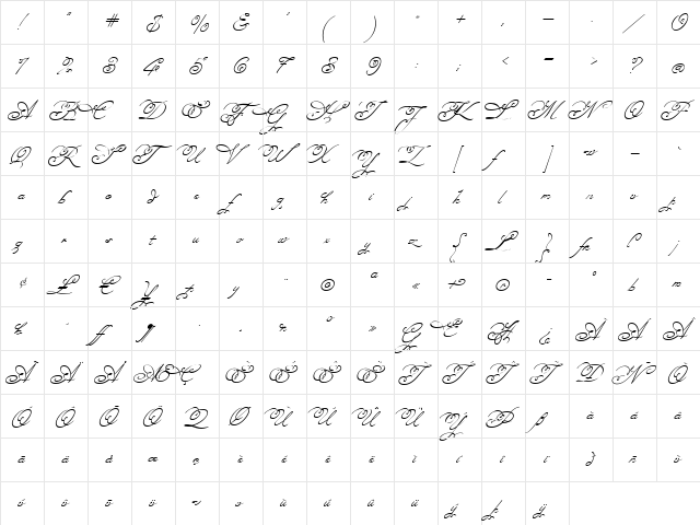 Angelica Regular  glyph index