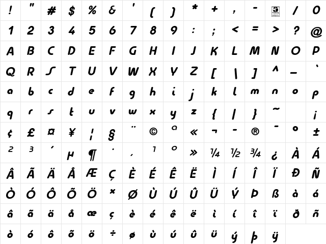 Quesat Black Italic Demo Regular  glyph index