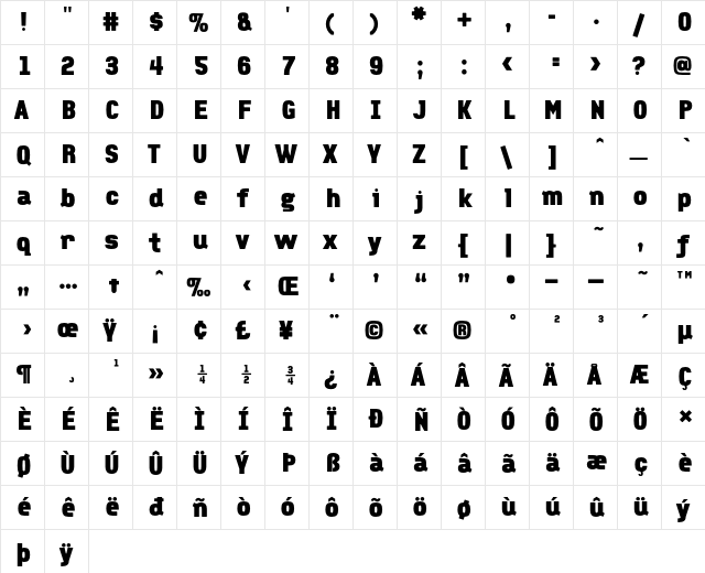 FauxCRA ExtraBold  glyph index