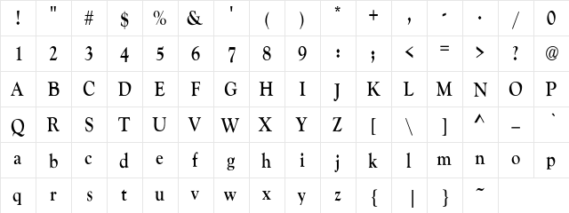 GoudyCnd-Bold Regular  glyph index